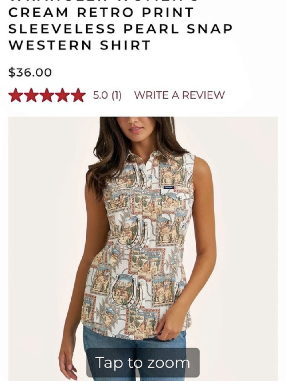 Wrangler Retro Print Sleeveless Pearl Snap Western Shirt Sleeveless Western